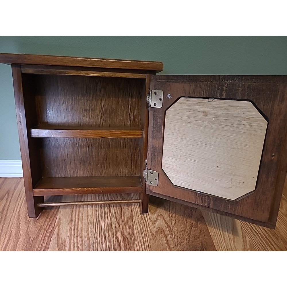 Vintage Framed Hanging Wooden Spice Rack / Medicine Caninet With Towel Rack - Picture 4 of 14